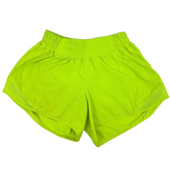 LULULEMON Hotty Hot Short II *Long 4” Size 4 Highlight Yellow/Green B10 - Picture 2 of 7